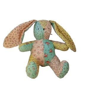 Cotton Calico Stuffed Easter Bunny Rabbit 12" Patchwork Quilt Cottage Country